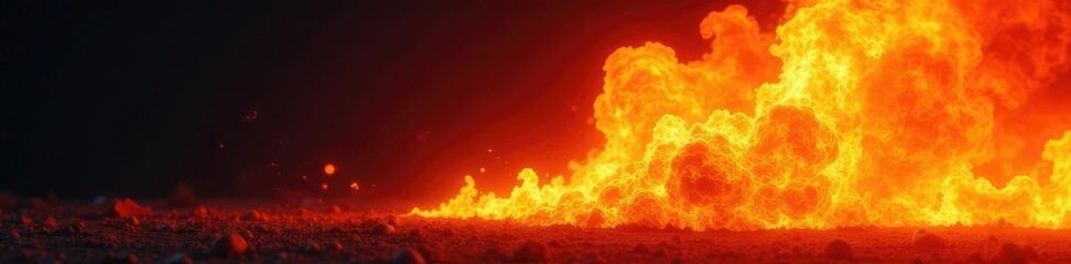 Fiery explosion with flames bursting out of a blazing fire, fiery explosion, flames