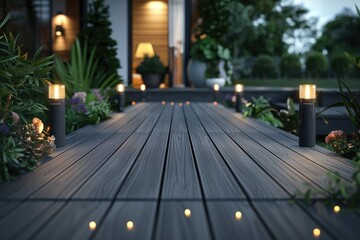 Sharp Picture of Ash Grey Composite Decking with Deck Lights