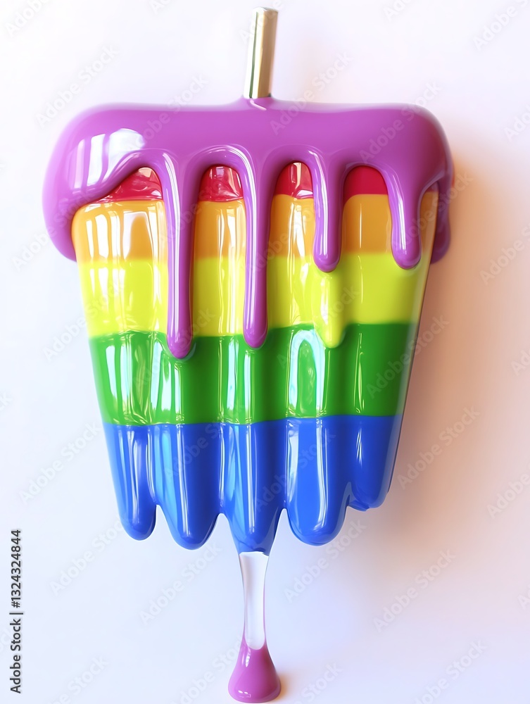 Poster rainbow dripping creation with glossy texture against a white background