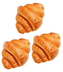 Top view set of brown croissants isolated with clipping path in png file format