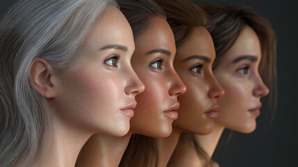 Obraz premium Line of diverse women with radiant skin, soft lighting, elegant and poised