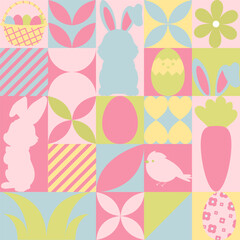 Easter flyers, banners. Easter items in simple geometric shapes, geometry minimalistic style for card, invitation, poster, flyer, web design	