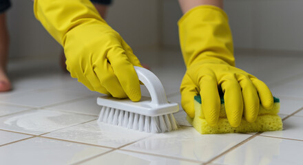 Cleaning Tiles: Sparkling Clean Home with Gloves, Brush, & Sponge for Deep Tile and Grout Cleaning