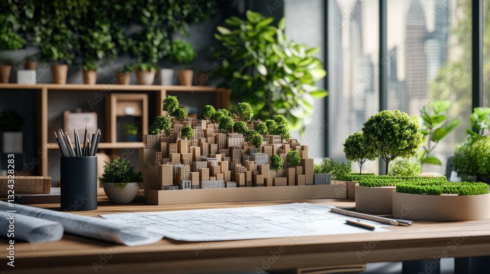 Aufkleber lush green plants on a stylish desk creating a serene and productive workspace environment for creat