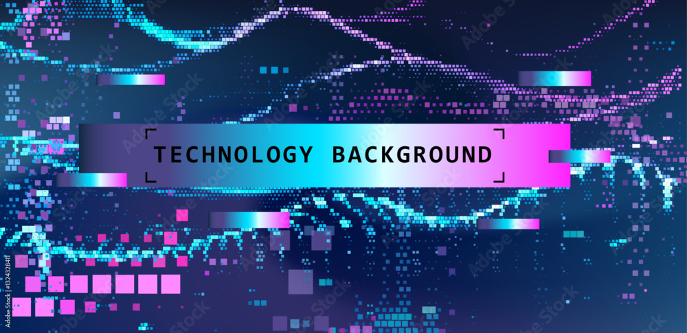 Aufkleber coFuturistic vector illustration with digital pixel waves and a colorful gradient. The design conveys technological innovation and the flow of data in a modern, abstract background.