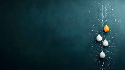 Ethereal white raindrops elegantly cascading down a moody black backdrop delicate and shimmering suspended in a dreamlike state reflecting the subtle glow of unseen light