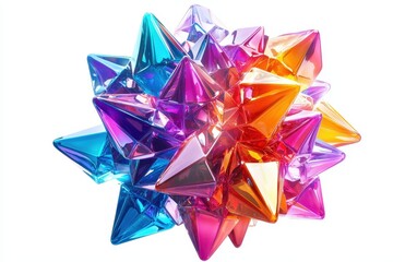 Mesmerizing kaleidoscope of sharp geometric shapes in vibrant hues, isolated on clear white background