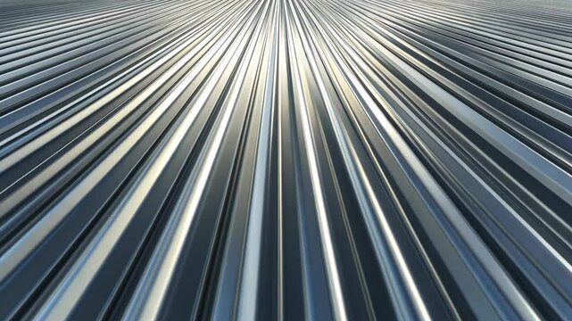Metallic surface with parallel lines creating an abstract perspective of depth and texture in a sleek design