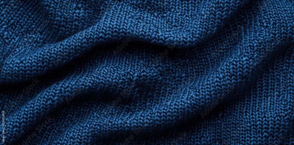 Poster a close-up image of textured navy fabric, showcasing soft folds and intricate weave patterns.