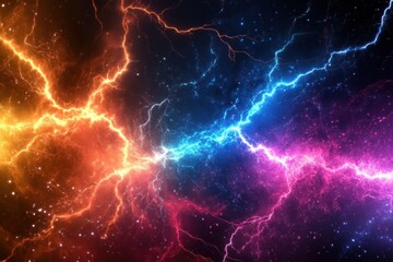 Obraz premium Abstract portrayal of colorful lightning in a quantum aesthetic.