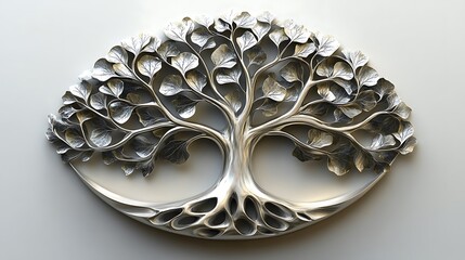 Detailed silver tree of life metal sculpture high resolution image