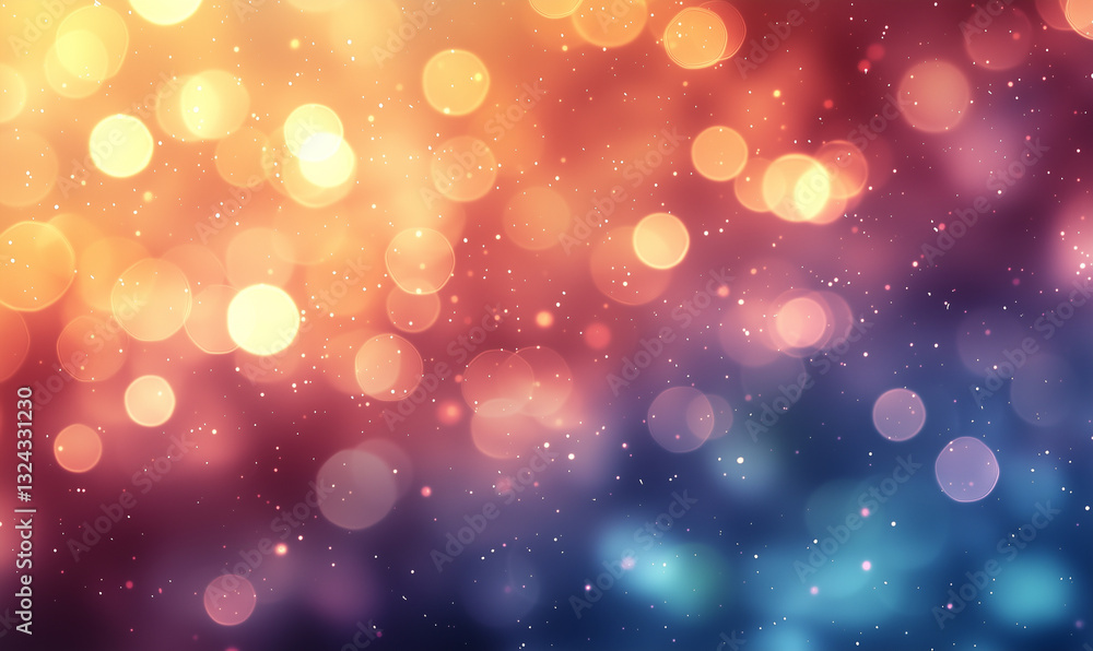 Poster abstract colorful bokeh background with soft, blurred lights in warm and cool tones.