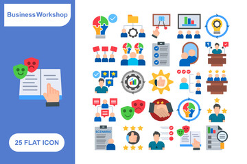 Business Workshop Icon Set, Collection of Business Workshop Icon Set - 25 Icons for Training, Learning, Meetings, and Professional Development