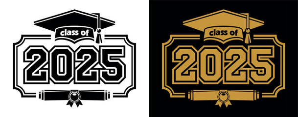 Lettering Class of 2025 in frame for greeting, invitation card. Text for graduation design, congratulation event, T-shirt, party, high school or college graduate. Vector on transparent and black backg