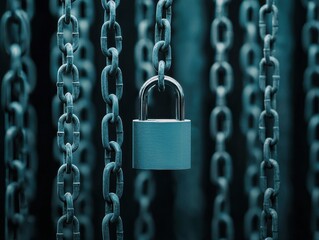 A secured padlock hanging on a chain, symbolizing safety and security.