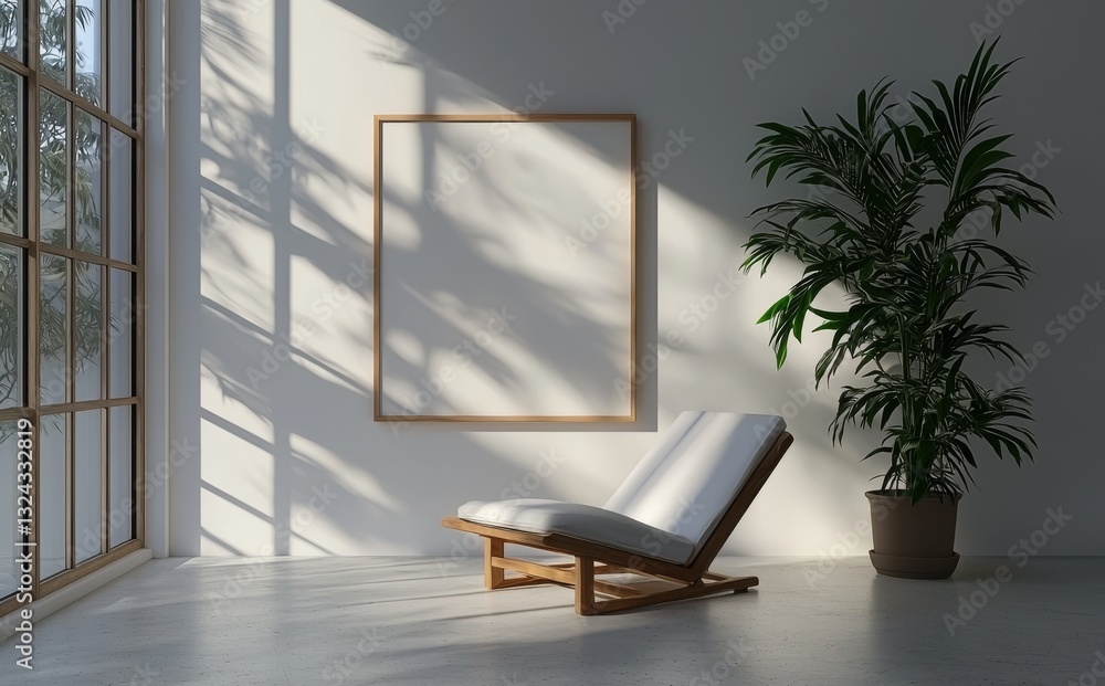 Poster modern interior design is showcased through a 3d rendering of a picture canvas frame mock-up, comple