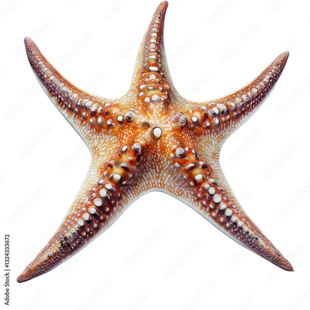 Poster vibrant starfish resting on a sandy beach with gentle waves in the background creating a coastal sce