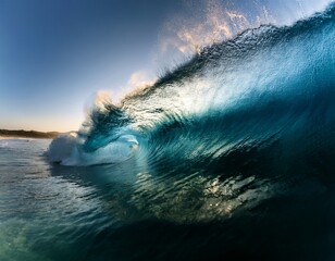 wave crests and begins to break along the coastline