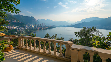 Elevated View of Coastal Cityscape from Balcony