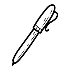 Ballpoint pen. Hand drawn doodle. Stationery office tool for writing. Vector line art illustration.