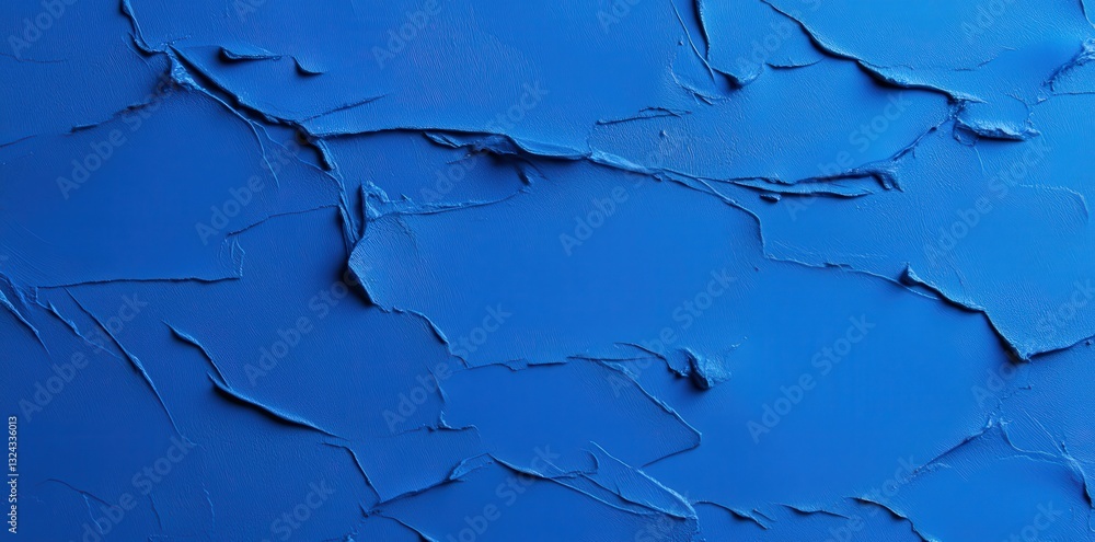 Poster a textured, blue surface featuring cracked paint, creating an abstract visual effect with varying sh