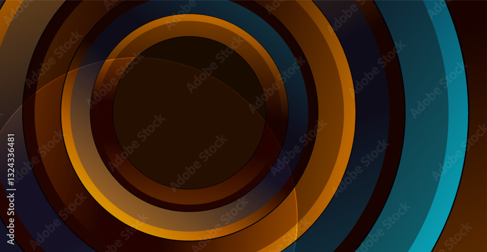 Aufkleber dark blue and orange geometric tech background with abstract glossy circles. vector design