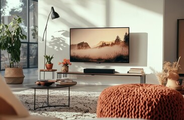 A modern TV, armchair, and decor come together to create a stylish room interior