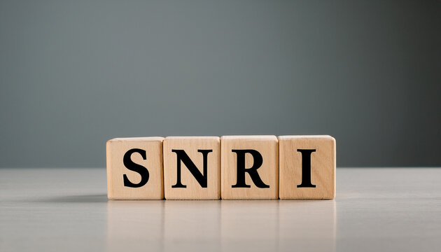 Wood cubes with abbreviation SNRI on table. Serotonin-Norepinephrine Reuptake Inhibitor.