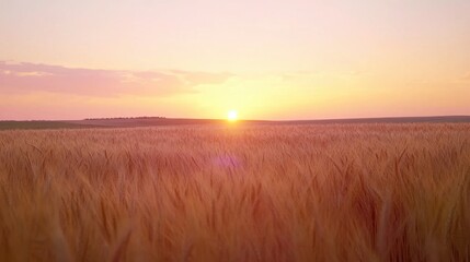 Obraz premium Of a Golden wheat field stretching to the horizon under a soft pink and orange sunset sky
