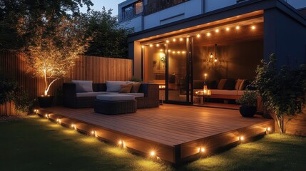 Lush greenery provides a natural backdrop for nighttime relaxation.