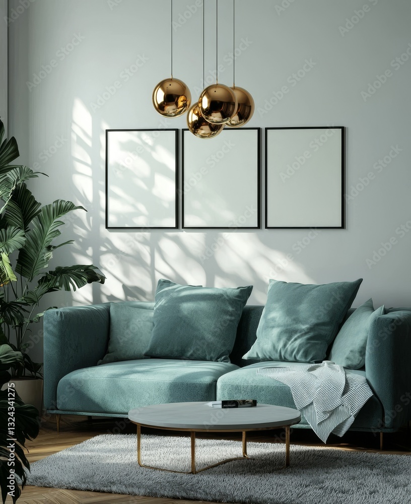 Aufkleber a 3d rendering of a poster frame mock-up is placed in a scandinavian-style interior background