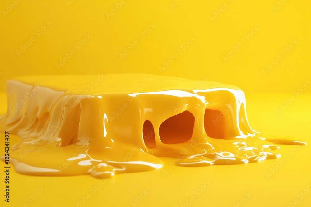 Poster vibrant yellow substance flowing over surface in artistic visual display of color and texture