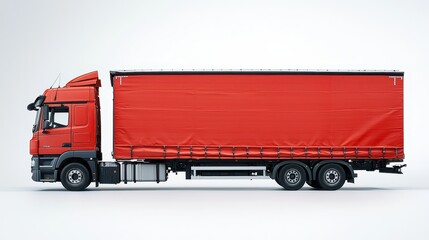 Red Truck Profile, Studio Shot, Blank Trailer
