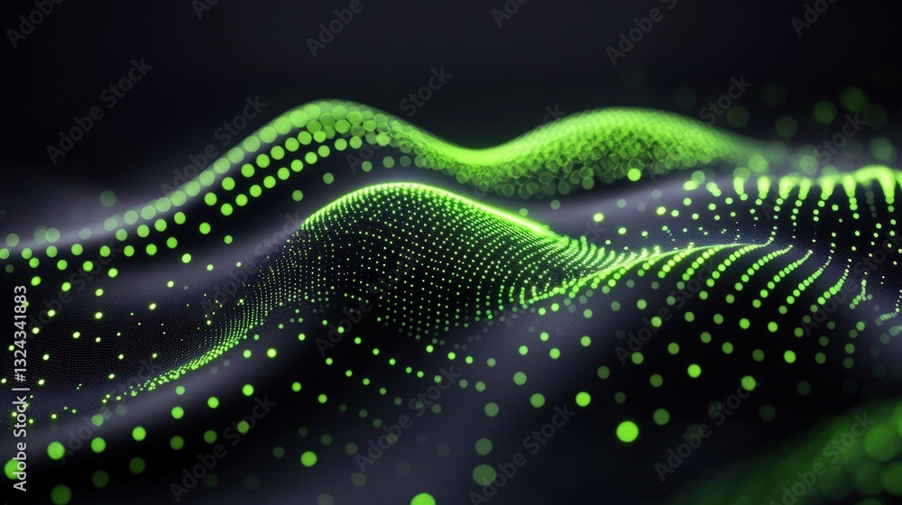 Poster mesmerizing green wave pattern featuring glowing light effects on a dark background for a stunning v