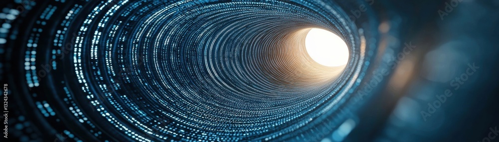 Aufkleber futuristic tunnel with glowing digital data flowing through a cybernetic environment.