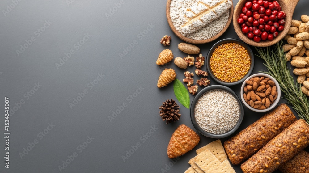 Poster an array of delicious food spread on a table showcasing variety and colorfulness in a culinary prese