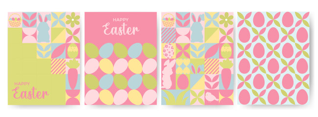 Easter flyers, banners. Easter items in simple geometric shapes, geometry minimalistic style for card, invitation, poster, flyer, web design	