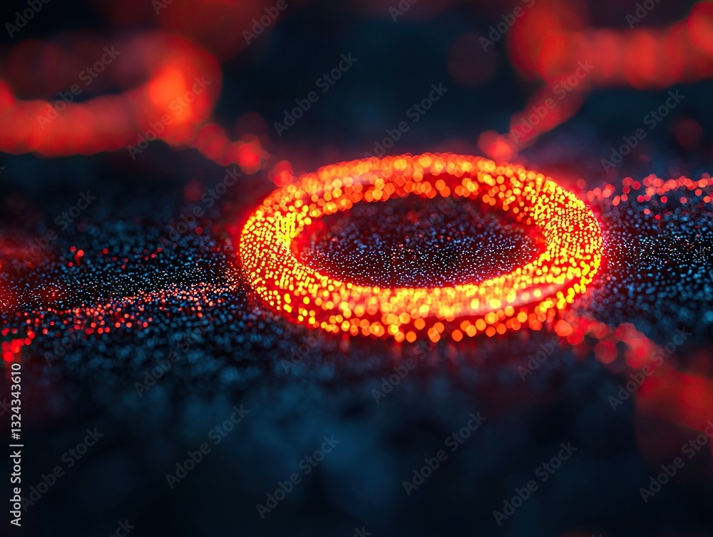 Poster glowing circular patterns abstract digital art dark background close-up view conceptual light effect