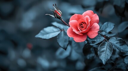 Rose in garden, tranquil evening