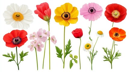 Obraz premium Beautiful Meadow Flowers Isolated on White Background