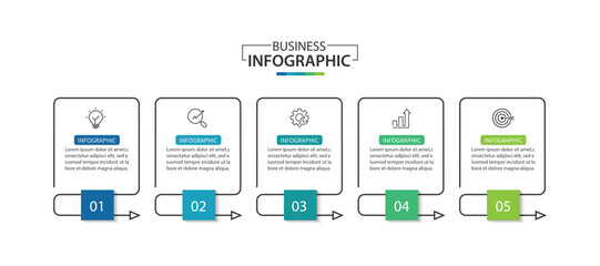 Business infographic template. 5 Step timeline journey, vector illustration