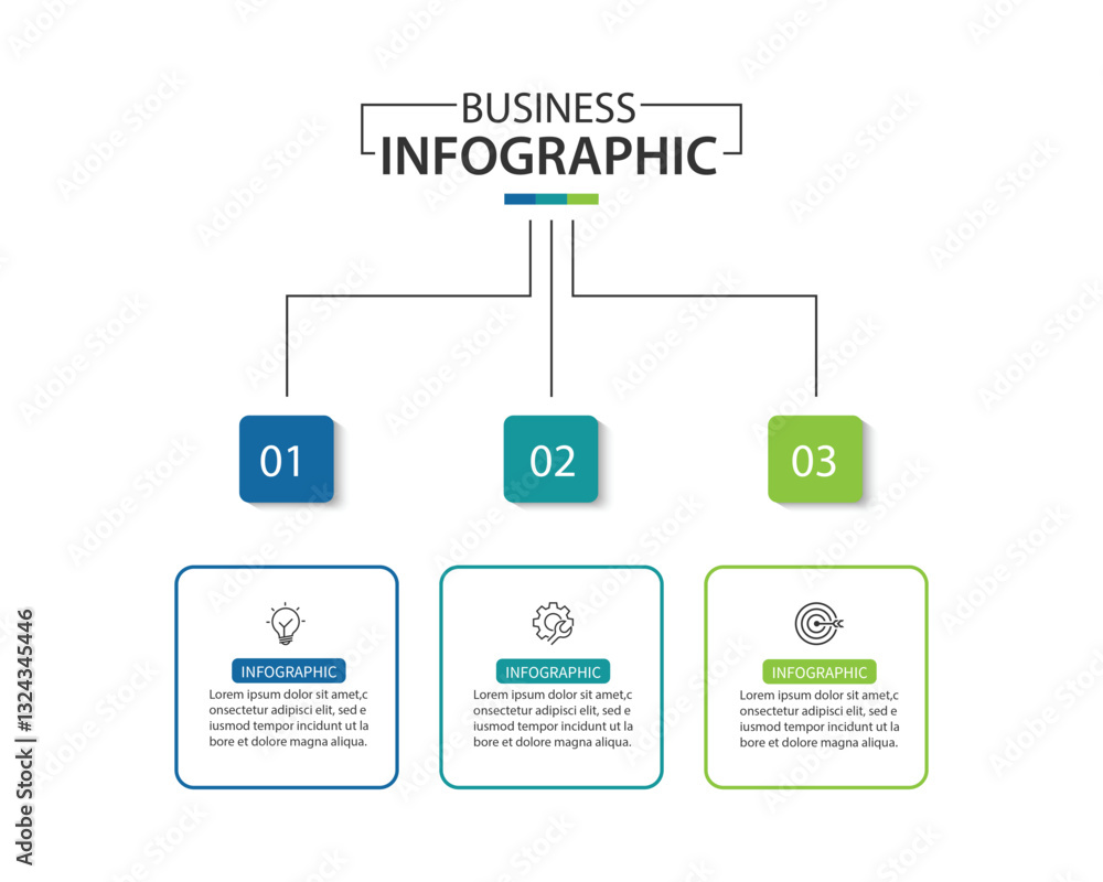 Wall mural design template for vector infographic labels with icons and 3 options or steps.