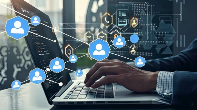 A professional uses a laptop to analyze data and improve business processes in a contemporary office environment