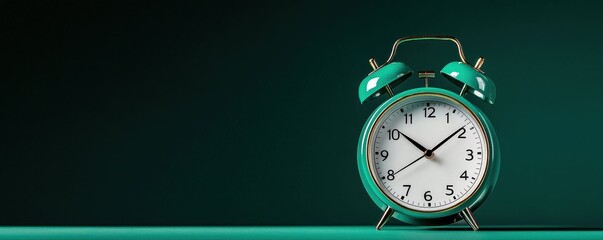 Vintage alarm clock on a green background, symbolizing time management and productivity.