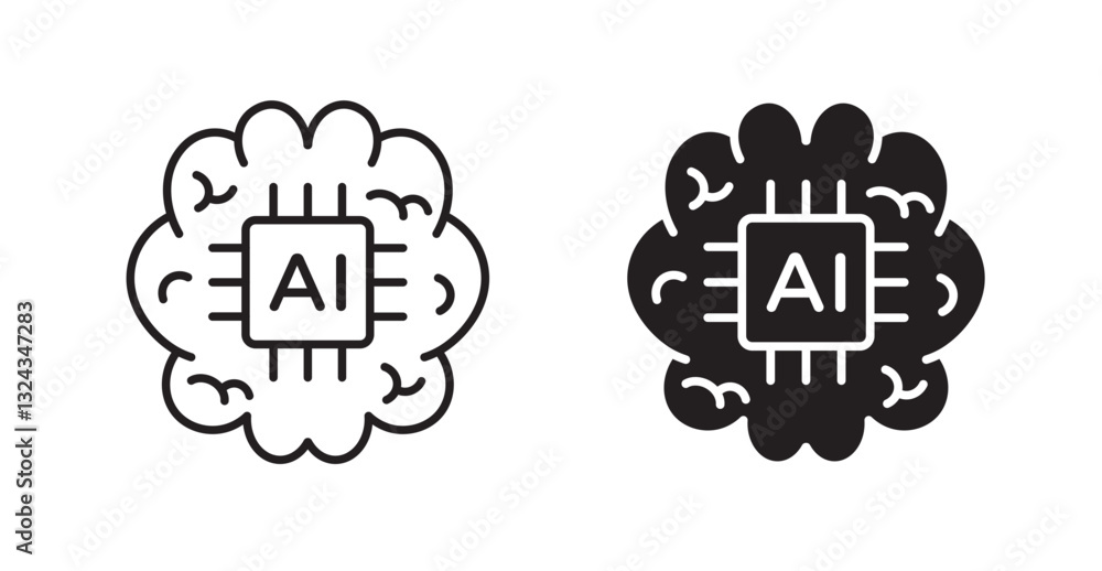 Aufkleber ai brain thin line and fill vector icons set