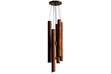 Elegant wooden wind chimes gently swaying in the breeze creating soothing melodies indoors isolated on transparent background