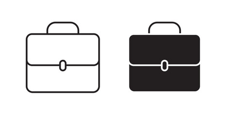 Briefcase thin line and fill vector icons set