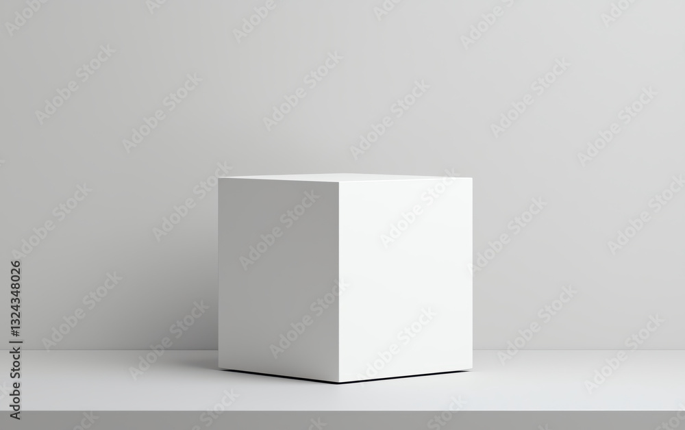 Poster minimalist white cube on simple background, creating serene atmosphere