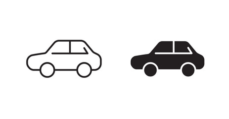 Car thin line and fill vector icons set