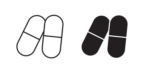 Capsule thin line and fill vector icons set